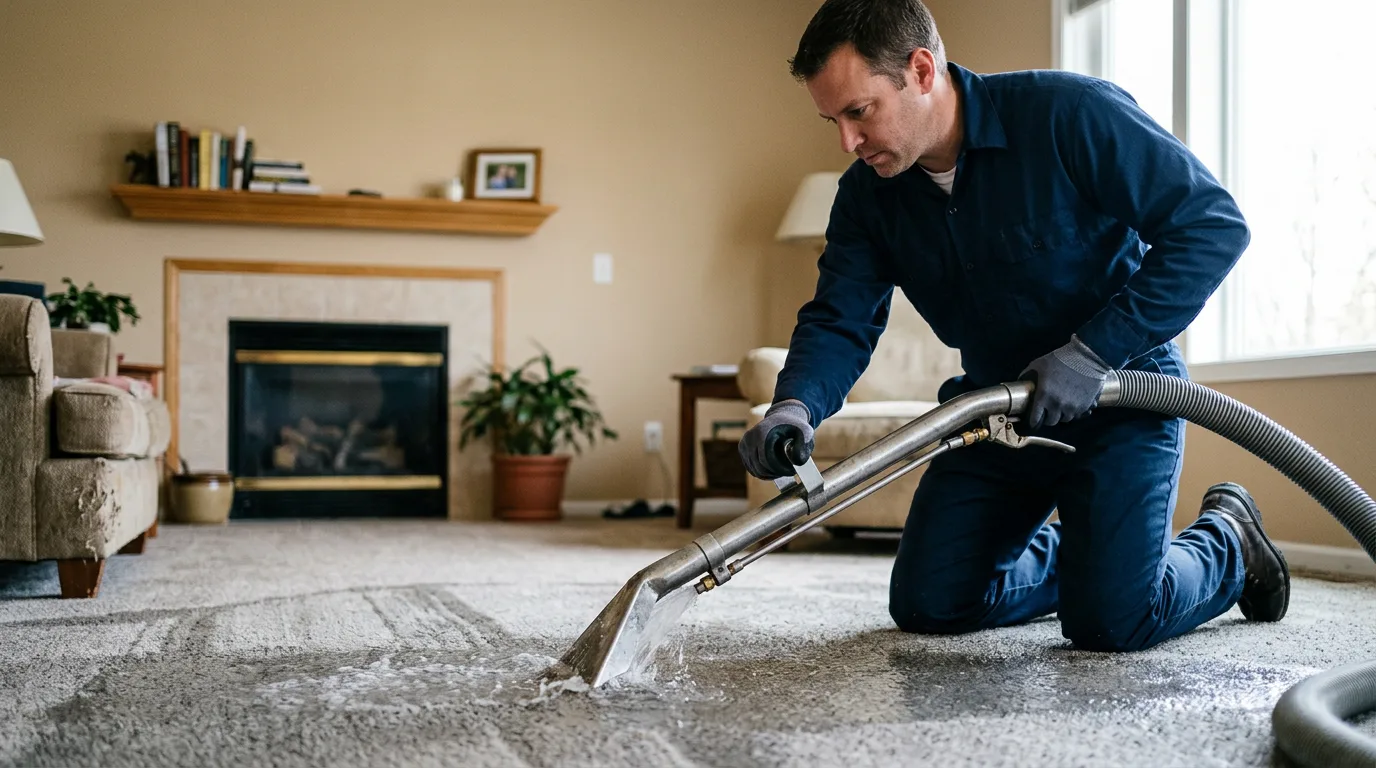 Water damage restoration technician working near Griffith, IN